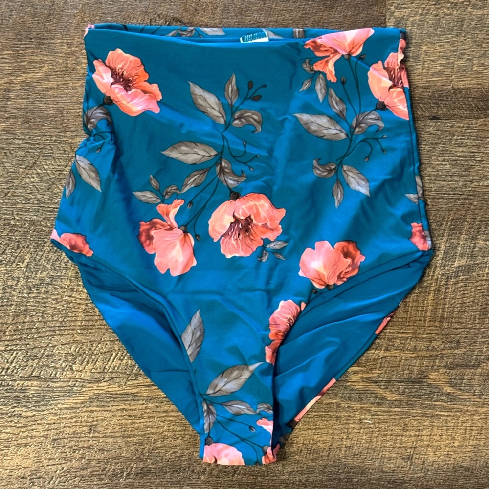 NWT Coral Reef High Rise Blue & Pink Swimsuit Bottom size small
